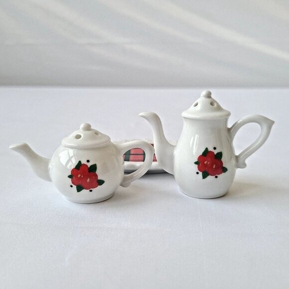 Miniature Porcelain Salt & Pepper Shakers Painted Double Sided Decorative Roses - Picture 4 of 7